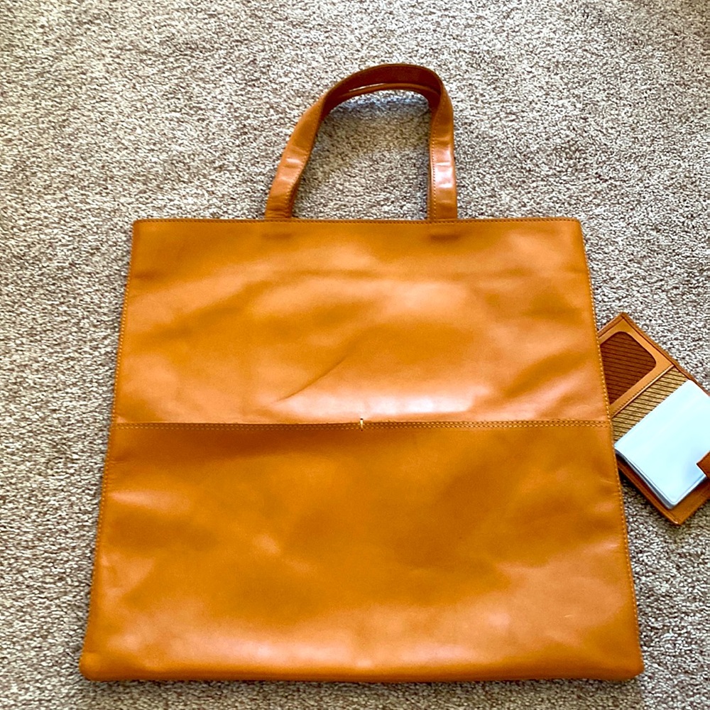 Camper leather Shopper, tan, never used & mini leather wallet